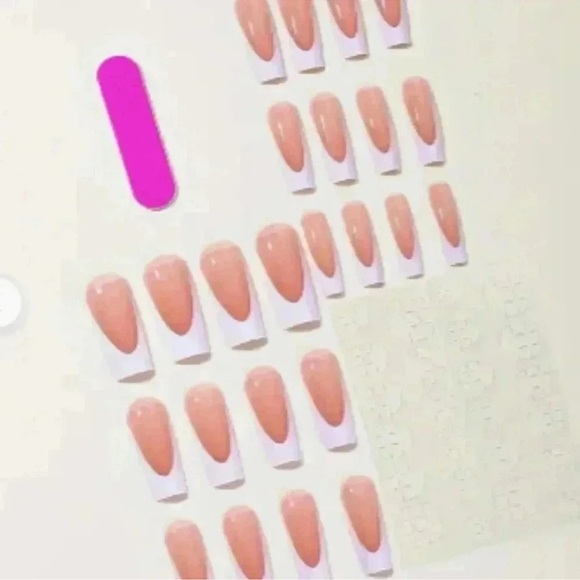 Women's Girls White French Tip Long Nude Nails 24 pcs - Picture 3 of 5